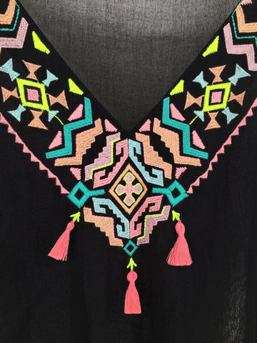 Moss Rose V-neck Embroidery Kaftan